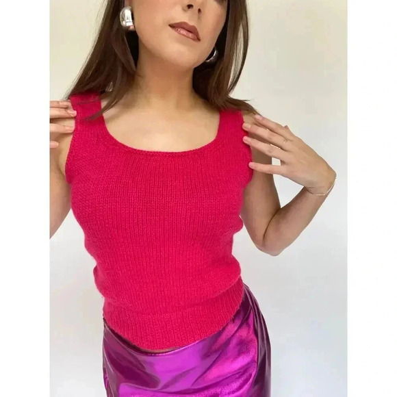 Fuchsia Pink Hand Knit Square Neck Tank - Size Small - Picture 3 of 8